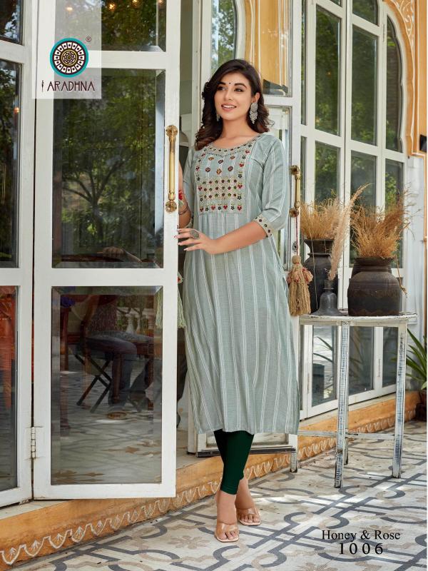 Aradhna Honey And Rose 1 Viscose Embroidery Kurti Collection